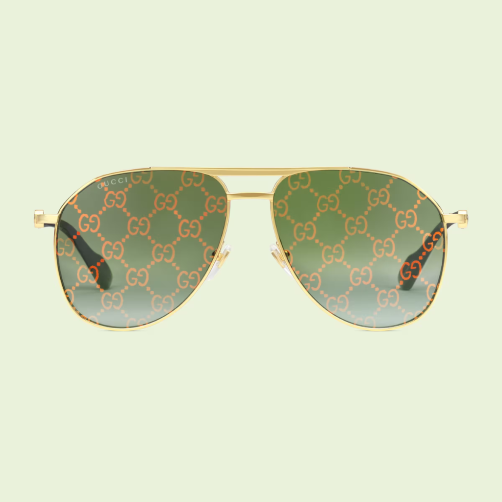 Occhiali da Sole Aviator in Metallo Gucci Logo GG1220S-004 lenti guccissima verdi