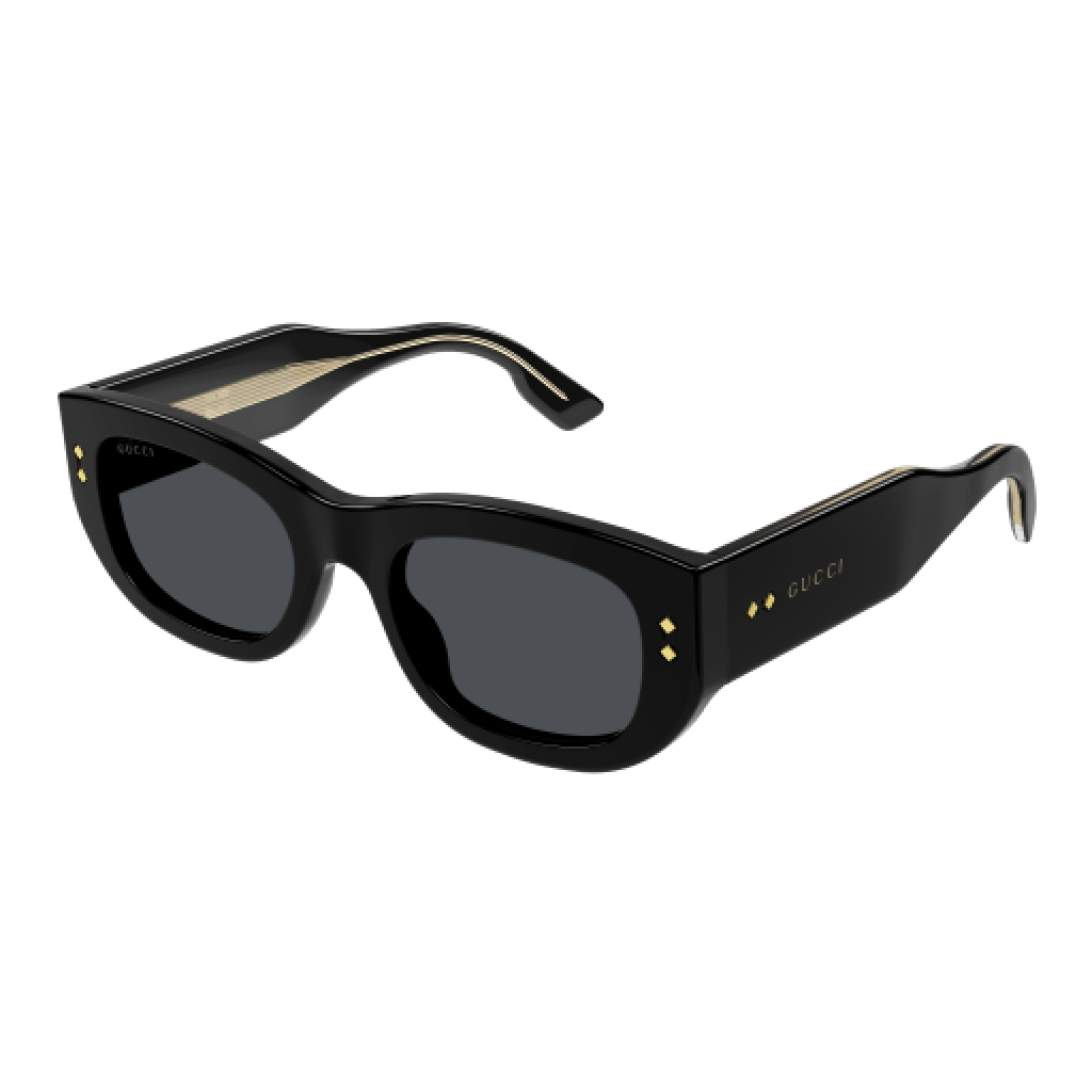 Il classico motivo viene reinventato e fa parte di Gucci Love Parade in una versione nera. Questo paio di occhiali da sole con montatura rettangolare presenta una scritta “Gucci” in grassetto, che aggiunge un tocco distintivo al modello.