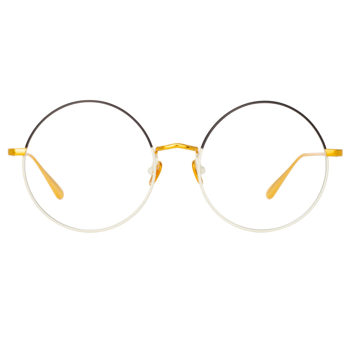 LINDA FARROW BEA ROUND OPTICAL FRAME IN BLACK AND YELLOW GOLD  LFL1333C5OPT
